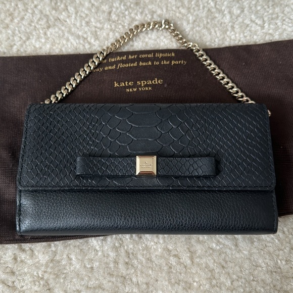 Kate Spade Milou Rivas Street Bow Crocodile Wallet Black WLRU2284 - Picture 1 of 5